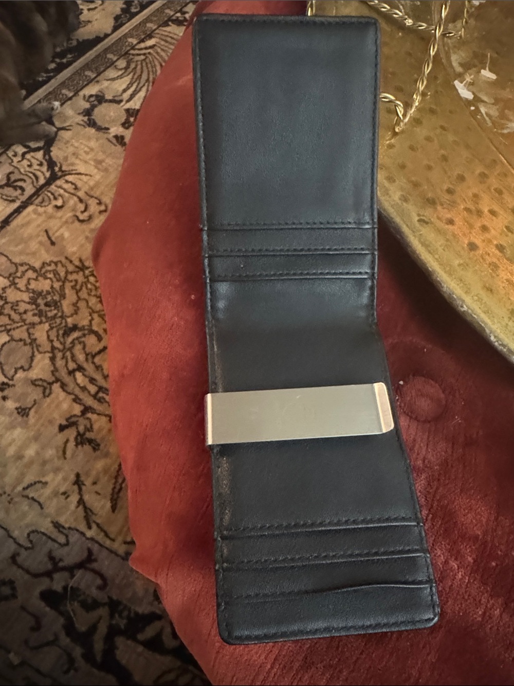 Men's Black Textured Card Holder with Gold Chain Accent - Picture 3 of 4